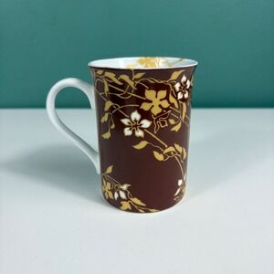 Konitz Golden Times Tall Mug Brown Floral Vine Pattern Germany Porcelain Coffee
